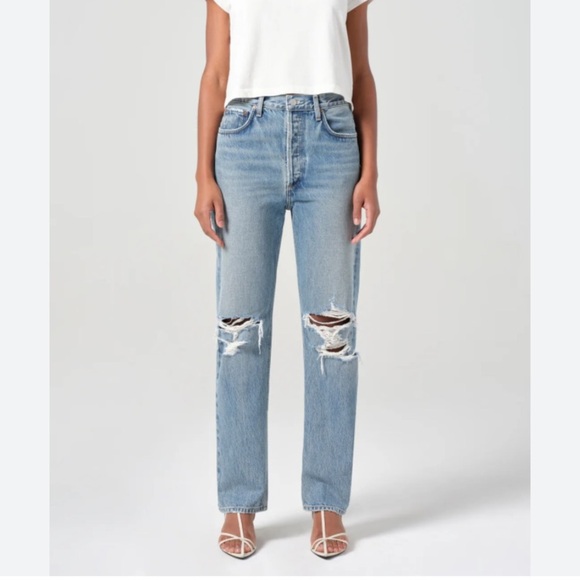 NWOT AGOLDE VINTAGE INSPIRED DISTRESSED HI RISE JEANS WITH STRETCH SZ 30 - Picture 1 of 14